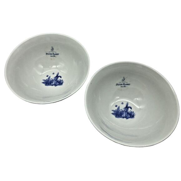 Beatrix Potter Peter Rabbit Set of Four 5.5" Blue Toile Porcelain Rice Bowls New - Picture 4 of 8